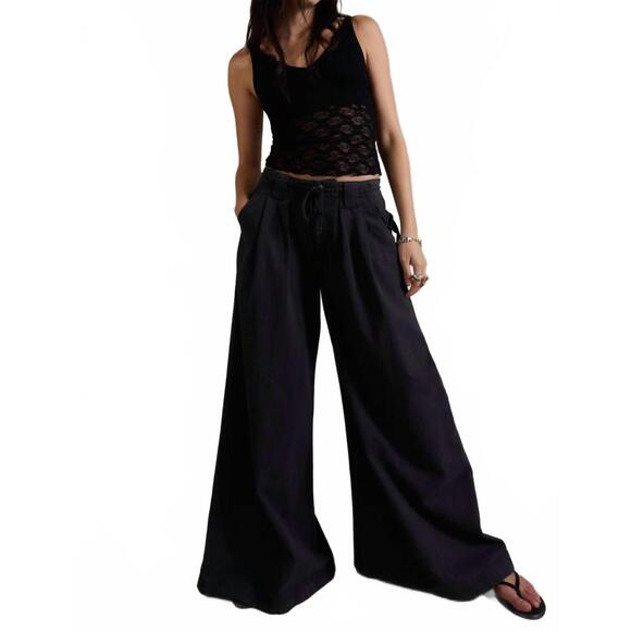 NEW FREE PEOPLE julien wide leg chino trouser pants in black